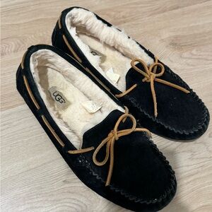 UGG Black Suede Moccasin Slippers
